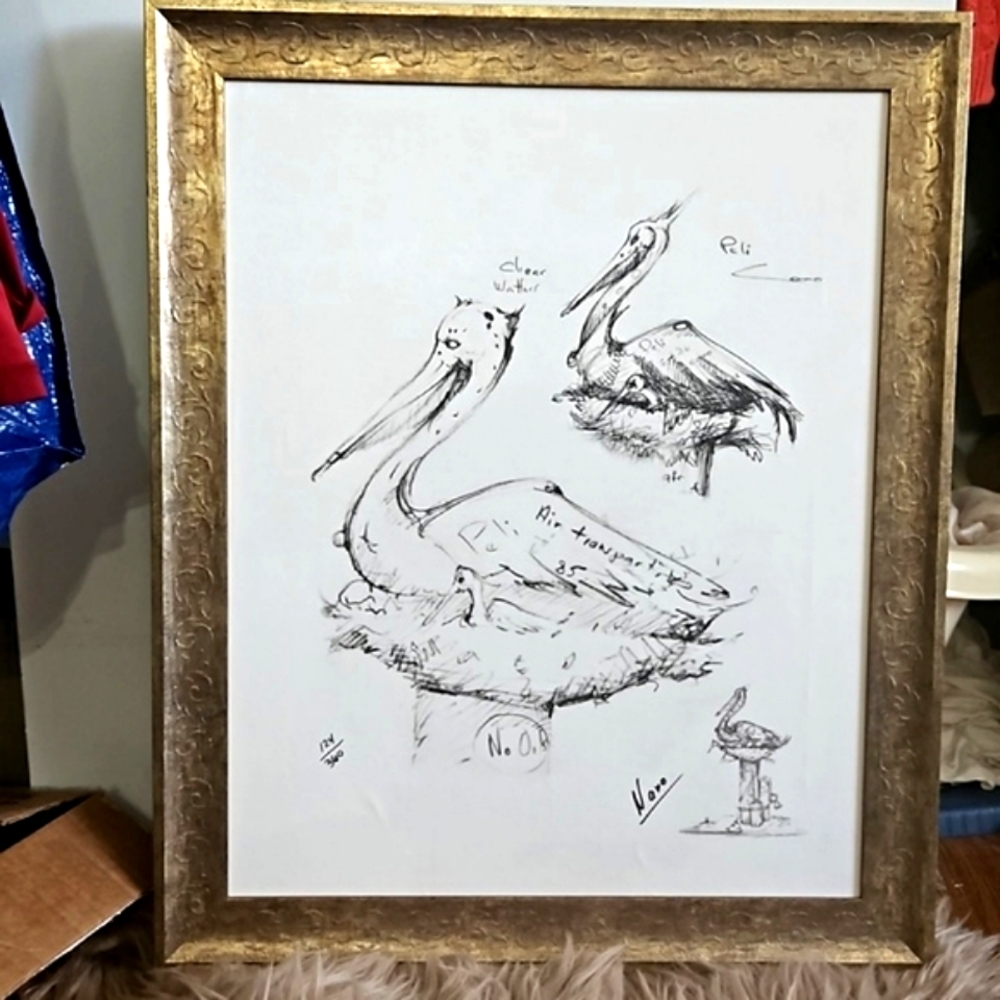 124/360 Signed Gallery Canvas 23×19 signed  gilt frame 80s statement art Limited